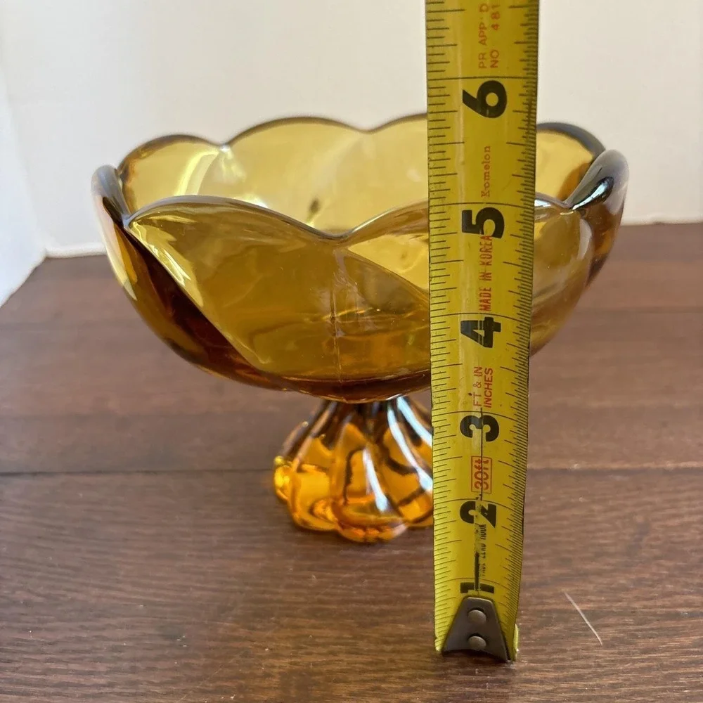 MCM 1960s Viking Glass Amber Compote 8-petal Twisted Swirl Footed Pedestal 5.25